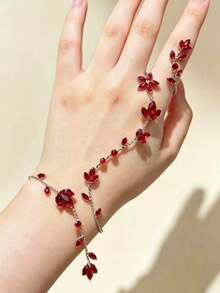 1pc Fashion Rhinestone Finger Bracelet For Women, Simple & Versatile - Red - View 17