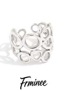 Frminee 2pcs/1pc Chunky Statement Ring For Women, Stainless Steel Hollow Circle Openwork Wide Band Ring, Gold/Silver Tone Geometric Jewelry For Daily Wear - Multicolor - View 8