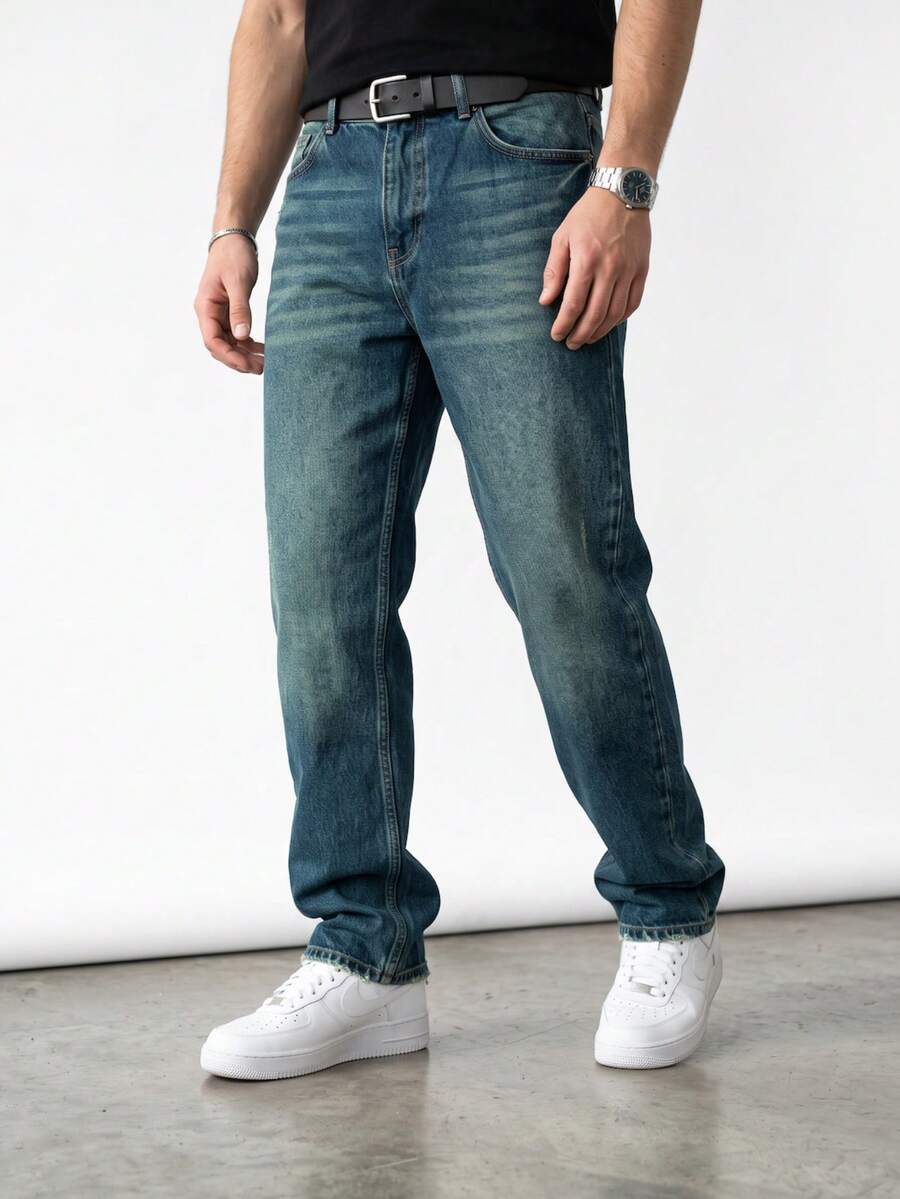 Men's Classic Loose Blue Wide Leg Pants - Blue - View 1