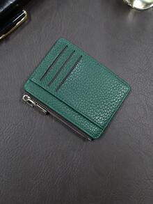 1pc PU Material Zipper Card Holder, Minimalist Business Style PU Card Case, Credit Card Wallet, Coin Purse - Dark Green - View 4