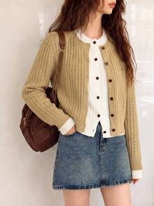 Women's Autumn/Winter Minimalist Casual Versatile 2 In 1 Knit Cardigan Sweater Jacket - Ginger - View 3