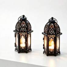 2pcs Acrylic Flat Black Moroccan Style Lanterns, Perfect For Patio, Indoor/Outdoor, Events, Ramadan, Parties And Weddings, Ideal Gift For Ramadan, Birthday, Graduation And Other Occasions - B - View 6