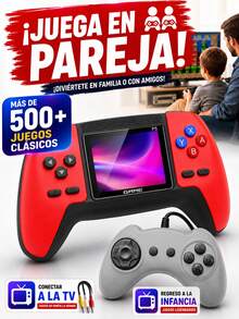 Portable Game Console With P5 Controller And Integrated Screen, 520 Retro Games, Rechargeable, Compatible With TV And 2 Player Mode - Red - View 2