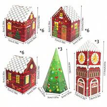 24 Pcs Christmas House Shape Gift Boxes With 24 Pcs Stickers Xmas Tree Candy Wrapping Paper Boxes For Christmas Birthday Party Decor Supplies - Multicolor - View 3
