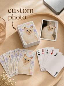 Custom Photo Playing Cards, Personalized Pet Photo Card Deck With Watercolor Portrait, Custom Pet Portrait Cards, Game Night Keepsake, Family Card Game, Pet Lovers Gift, Dog And Cat Owners Birthday Gift, Personalized Pet Lover Present - Multicolor - View 1