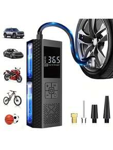 Portable Tire Inflator - 3x Fast 150 PSI Car Tire Air Compressor - Wireless Car Tire Inflator With Pressure Gauge And LED Light - Auto Shut-Off Electric Air Pump, Suitable For Cars, Motorcycles, Bicycles, Balls, Christmas Gift, Gift For Friends - A - View 10