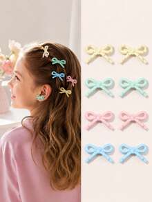 Multiple Dual-Color Polka Dot 3D Bow Hair Clips, Sweet Mini Side Clips For Girls, Basic Daily Bangs Hair Accessories (Random Color) - Pink - View 6