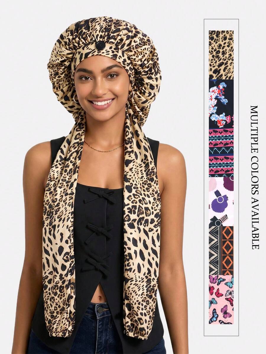 1pc Women's Long Elastic Printed Sleep Cap, Dreadlock Sleeve Hair Protection Cap, Beauty Care Makeup Cap, Suitable For Daily Use - Multicolor - View 1