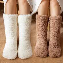 1 Pair Women's Thick Warm Socks, Soft Thermal Lined Non-Slip Floor Slippers Socks For Winter Home Sleep, Halloween Christmas Gift - Multicolor - View 2