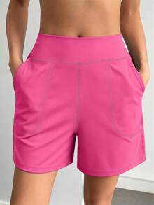 Spring/Summer Women's 1 Piece Athletic Tight Shorts, Multi-Color High Waist Tummy Control Arm-Flattering Slimming Outdoor Cycling Yoga Sports - Hot Pink - View 4