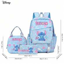 Miniso Disney Stitch Cute Sitting Cartoon Pattern Fresh Light Blue 3-Piece Backpack Set, Includes Insulated Cooler Bag And Stationery Pencil Case, Multi-Functional Backpack Suitable For Daily Organization, Work And Study - Color 1 - View 3