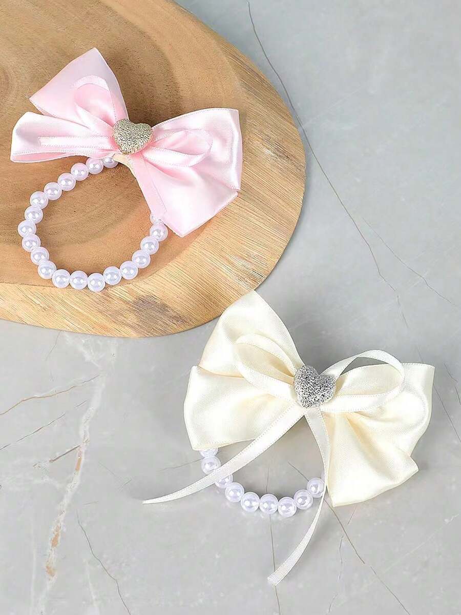 1pc European Style Wedding Bride Bridesmaid Wrist Corsage Bow Faux Pearl Elastic Bracelet, Versatile Hand Accessory For Wedding Banquet - Multicolor - View 1