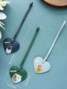 客製化寵物照片與姓名心形 PU 皮革行李吊牌與包包掛飾，寵物照片旅行配件，適用於行李箱、手提包或鑰匙 - 彩色 - 查看 4