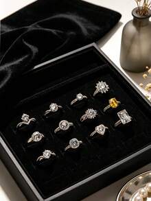 1pc Fashionable Elegant Cubic Zirconia Copper Moissanite Silver Color Adjustable Ring For Women, Suitable For Casual Wear, Gift And Daily Use - Style 1 - View 2