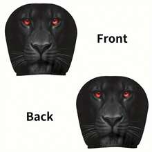 2pcs Realistic Red Eyes Lion Head Car Headrest Covers, Beast King Universal Elastic Car Headrest Protector, Holiday Costume Prop Mask - Black - View 11