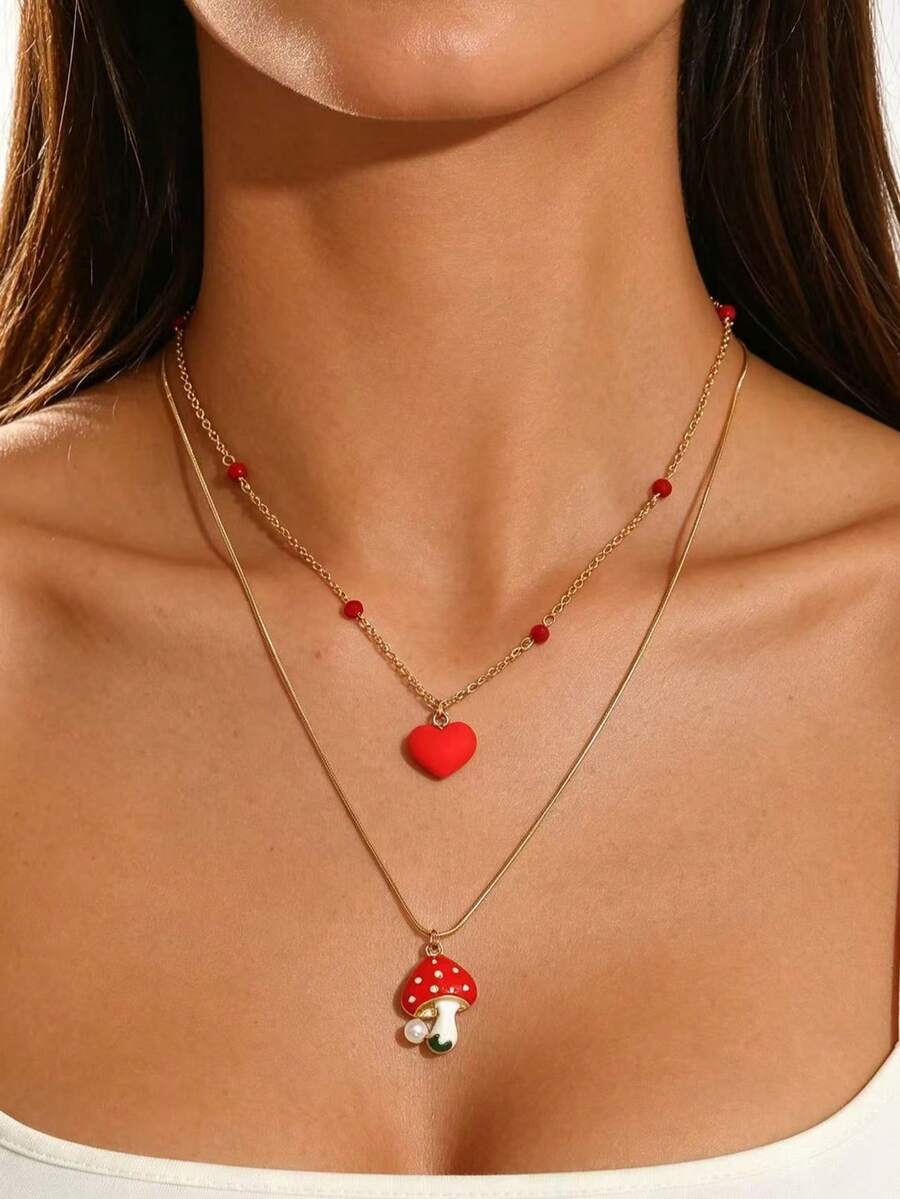 1pc Bohemian Elegant Exquisite Gold Chain With Multi-Element Pendant Double Layer Stackable Necklace, Multiple Styles Available, Suitable For Daily Wear, Vacation, Beach, Seaside, Party, Evening Banquet And More, Plastic Color Pattern Size Are Multicolor Handmade, Each One Is Unique - Multicolor - View 1