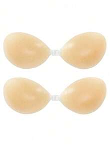 2pcs Nude Front-Clasp Silicone Bra, Sweat-Proof Anti-Slip Invisible Nipple Covers, Suitable For Backless Dresses And Camisoles - Apricot - View 8