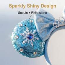 Disney 1pc Frozen Princess Elsa Character Ear Headband, Shiny Light Blue Sequin Snowflake Tiara Bow Cosplay Party Hair Hoop - Multicolor - View 3