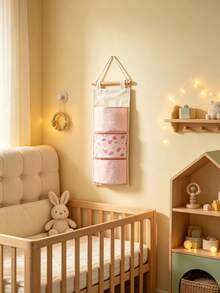 1pc Pink Multi-Function Hanging Storage Bag, Peach Pattern, Large Capacity, Washable, Suitable For Home, Room, Bedroom, Children's Room, Baby Shower Decoration, Baby Gift - Multicolor - View 7