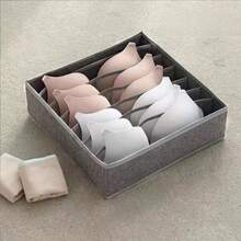 1pc Washable Underwear Storage Box, Foldable, 7/16/24 Compartments, Bra & Sock Drawer Organizer, Multi-Functional Home Storage Organizer - Grey - View 6
