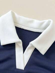 Young Girl Letter Print V-Neck Long Sleeve Sweatshirt And Pants Set - Royal Blue - View 4