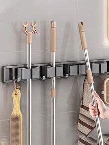 1 Wall‑Mount Mop Broom Holder, Adjustable Hooks Cleaning Tool Organizer Rack, Space‑Saving Storage For Bathroom Kitchen Garage Laundry Garden, Heavy‑Duty Household Storage Solution - Multicolor - View 1