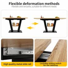 Dining Table Telescopic Table (120-160*75cm), Extendable Table, Extendable To 120-160cm With Aid Of Internal Insert Panels, Kitchen And Living Room, Dining Table With Black Marble Pattern - Black+Natural + MDF - View 5