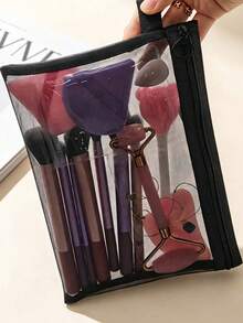 1pc Transparent Mesh Cosmetic Storage Bag, Can Store Lipstick, Brushes, Skincare, Phone, Coins, Small Items, Suitable For Home, Gift, Vacation, Holiday, Halloween, Christmas And Other Multi-Functional Uses.,Back To School - View 1