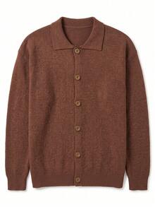 Men's Unisex Crew Neck Zip-Up Cardigan, Casual Streetwear Sporty Colorblock Striped Loose Short Long Sleeve Sweater, Versatile For Daily Commute, Autumn Winter - Brown - View 6