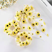 1pc New Large Bow Hair Clip, Sunflower Fresh Floral Mesh Long Ribbon Spring Clip, Cute Girl Hair Accessory, Valentine's Day Hair Accessory - Spring Clip - View 3