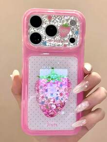 Cute Gradient Pink Glossy Phone Case With Strawberry Flower, Star, Polka Dot, Plaid Pattern, Glossy Finish, Compatible With Phone 17 Pro Max, 16 Pro Max, 15 Pro Max, 14 Pro Max, 13 Pro Max, 17, 16, 15, 14 Pro, With Shiny Surface, Asymmetrical Texture, Lens Protection, Shockproof, Soft Back Cover - Multicolor - View 1