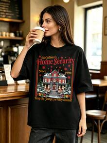 Home Alone McCallister's Home Security Graphic T‑Shirt, Keep The Change Ya Filthy Animal, Classic 1990 Christmas Movie Tee, Holiday Fan Gift - Black - View 3