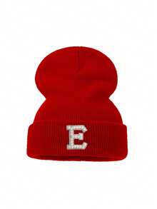 1pc Adult Women Red Bling Pearl Rhinestone Letter Beanie, Stylish Custom A‑Z Initial Cuffed Skull Hat, Elastic Fashionable Solid Color Winter Cap - Red - View 20