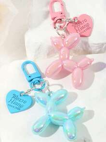 4pcs Dopamine Laser Balloon Dog Keychain, Holographic Colorful Heart Pendant Charm, Cute Bag Accessory, Couple Matching Decoration - Multicolor - View 5