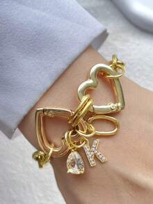 1pc A-Z Initial Letter Chain,Gold Heart Clasp Letter Chain,Colorful Climbing Chain,,Double Heart Buckle Letter Chain,For Celebrating Holiday Daily - Yellow Gold - View 2