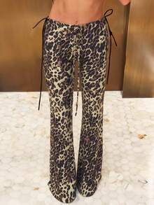 DOUCIU Leopard Print High Waist Drawstring Flare Pants Women's Casual Street Style - Multicolor - View 1
