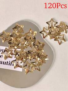 120Pcs Girls Hollow Star Pattern Gold‑Tone Metal Hair Clips, Anti‑Slip Grip Y2K Style Snap Barrettes For Kids Daily Party Hairstyle Decoration - Gold - View 8