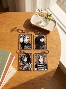 1pc/4pcs Tokio Hotel Anime Aesthetic Acrylic Keychains, German Rock Band Tokio Hotel Members 2D Anime Manga Style Rectangular Black & White Illustration Pattern Pendant, Backpack & Car Key Accessory, Gift For Rock Music Fans & Supporters - Multicolor - View 2