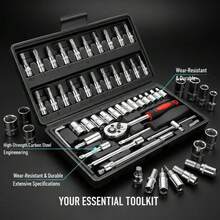 Multi-Specification Socket Wrench Tool Set, 46/53pcs, Vanadium Steel Ratchet Wrench Kit, Multi-Purpose Automotive Repair And Home Maintenance Hand Tool Set, With Portable Hard Shell Storage Box - A - View 6