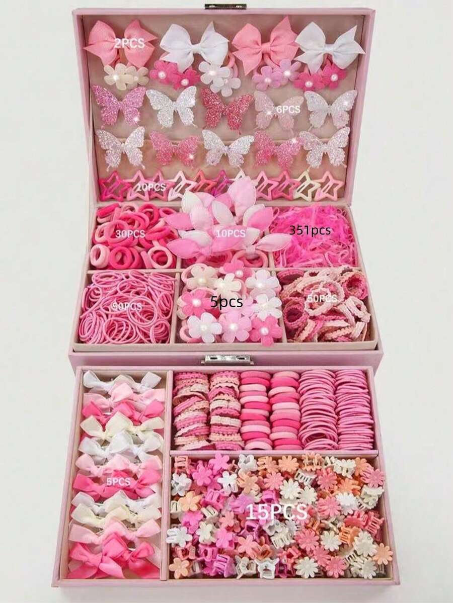 534pcs/121pcs Pink Full Set Hair Accessories, Bow Hair Clips, Flower Hair Clips, Elastic Hair Bands, Multiple Decorative Hair Accessories, Suitable For Women's Daily Wear - Multicolor - View 1