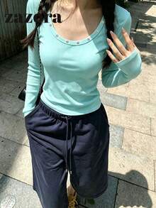 Sweater Rajut Musim Gugur Leher Bulat dengan Hiasan Rivet, Atasan Serbaguna, Pas Badan, dan Menawan untuk Wanita - Hijau - View 8