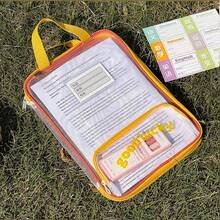 1Pc Cute Back‑To‑School Transparent Document Bag, Solid Color Edge Binding With Label Pocket, Zipper File Pouch With Portable Handle, Multi‑Layer Clear PVC File Organizer, Perfect For A4 Papers, Homework And School Supplies, Practical Storage Pouch - Multicolor - View 9