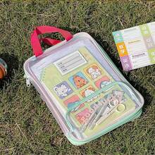 1Pc Cute Back‑To‑School Transparent Document Bag, Solid Color Edge Binding With Label Pocket, Zipper File Pouch With Portable Handle, Multi‑Layer Clear PVC File Organizer, Perfect For A4 Papers, Homework And School Supplies, Practical Storage Pouch - Multicolor - View 11