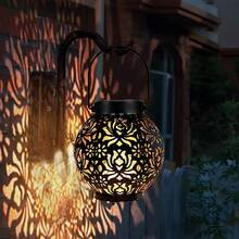 Rustic Iron Peony Solar Hanging Lantern, Handy Exquisite Patterned Solar Carry Lamp, Mellow Glow For Garden Patio Balcony Camping Lawn Decor, Ideal For Christmas, Halloween Ghost Party, Fine Decorative Light Gift For Birthday And Holiday Occasions - Solar Peony Iron Lantern Light - View 7