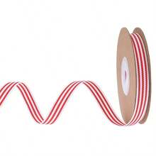 10 Yards Red White Striped Satin Ribbon, 1cm Stitched Edge Decorative Ribbon For Christmas Present Wrapping, Holiday Tree Decor, DIY Crafts - View 5