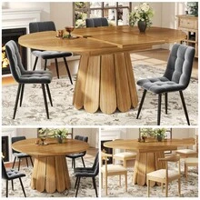 Extendable Dining Table, Dining Room Table, Kitchen Table, Balcony Table, Wooden Dining Table Round Dining Table, Extends To Oval, 118-158, Seats Up To 6 People, Wood - Wood + MDF+Metal - View 12