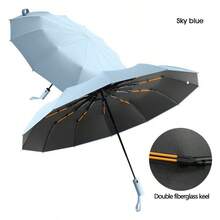 1pc Fully Automatic Windproof Portable Folding Umbrella, 24-Rib High Quality 3-Fold Waterproof Umbrella, Premium Dual-Use Sun And Rain Umbrella With UV Protection - Multicolor - View 30