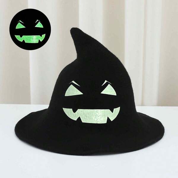 Y2K Retro Gothic Wool‑Knit Glow In The Dark Witch Hat, Unisex Cosplay Costume Accessory For Halloween Parties & Holidays. Halloween Gift For Friends