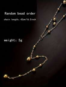 RAYQUEEN 1pc Personalized Design Large Round Bead Pendant Stainless Steel Tassel Necklace For Women, Suitable For Daily Wear - Gold - View 6