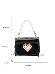 1pc Children's Pearl Handbag PU Leather Lightweight Twist Lock Girls Handbag Heart-Shaped Fashion Cute Shoulder Bag Suitable For All Seasons Daily Use - A - View 3
